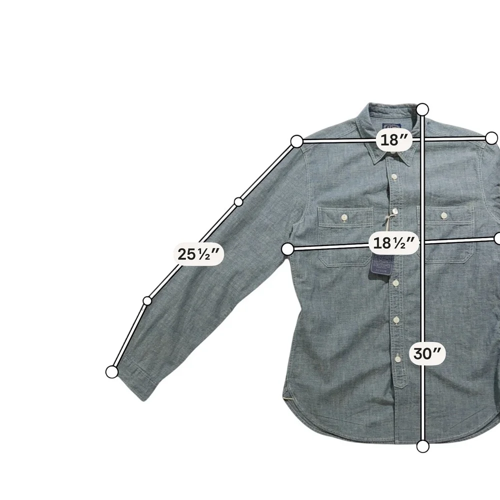 J.Crew Japanese Chambray Work Shirt Blue Slim Fit Button Front Men's S